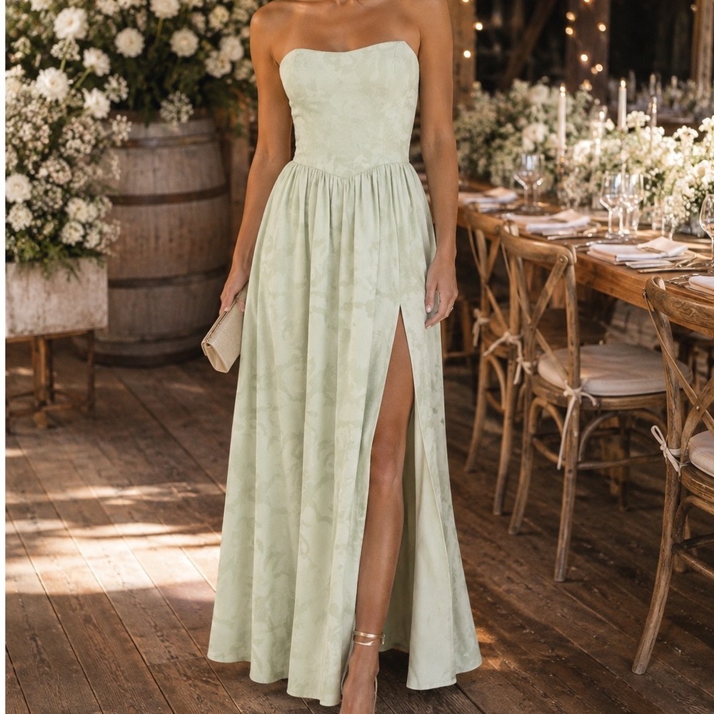 Lulus Garden of Romance Mint Green Floral Burnout Strapless Maxi Dress New M Y6